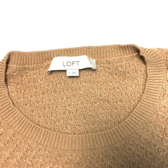 LOFT Sweater Dress Camel Hair Blend Long Sleeve Women's S Tan Modest Crewneck - Picture 3 of 9